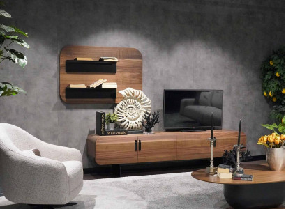 Wall unit Complete Set Living room Suite Braun Furniture Wall shelf new